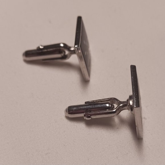 Mens Vintage Anson Cufflinks Silvertone Black Cut Floral Design Pair Cuff Links - Picture 5 of 7